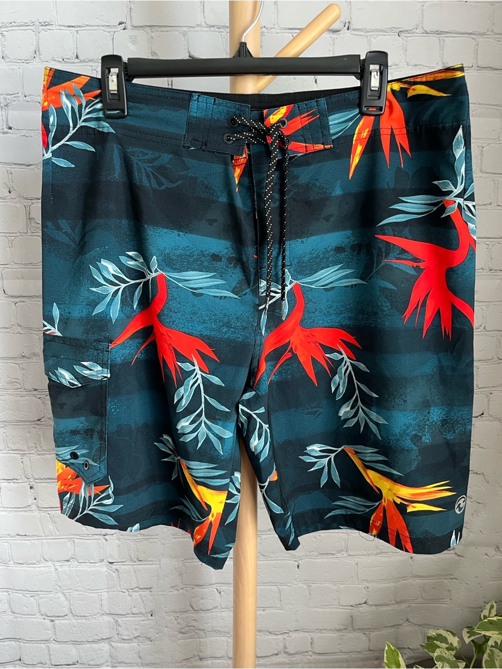 Ocean Current Blue and Red Board Shorts Vibrant Swimwear 34